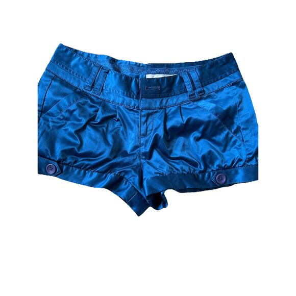 Y2K 90s Shinny Shorts DKNY silk blend Blue satin look Shinny Vintage Sexy Med 28 - Picture 2 of 11